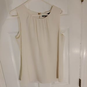 Ivory sleeveless shell, pleated neck (L)